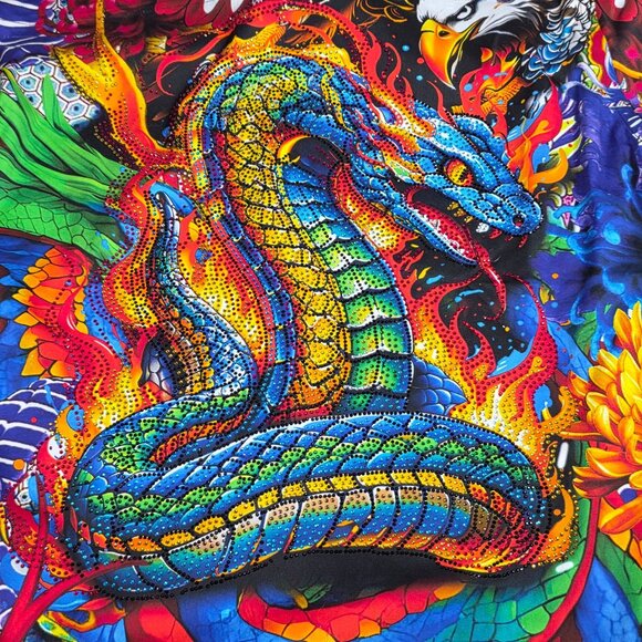 Barabas Mens Vibrant Dragon & Chrysanthemum Long Sleeve Shirt Small Rhinestones - Picture 6 of 10